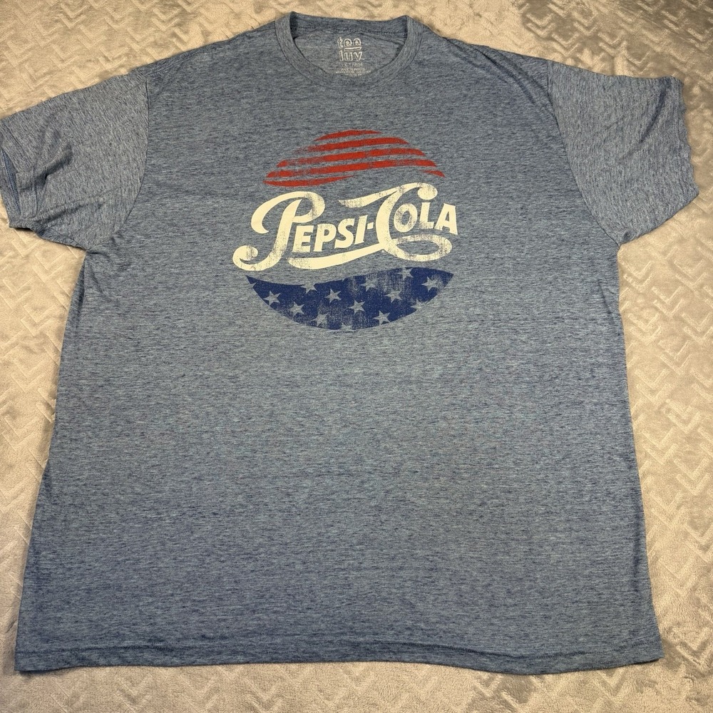 Tee Luv Men's Pepsi Cola Graphic T-shirt Blue Pepsi Logo 2XL USA Stars Stripes